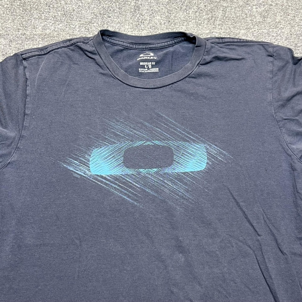 Oakley Shirt Mens Large Blue Logo Graphic Tee Tagless Crew Neck Short Sleeve